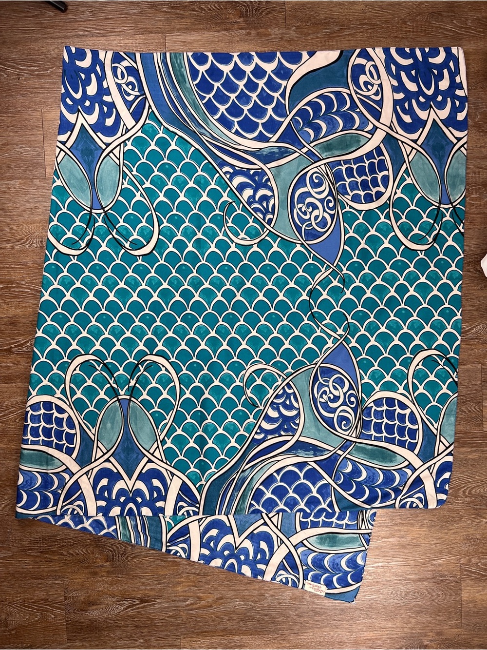Antica Sartoria Mermaid Scale Print Scarf Wrap Pashmina Blue Teal | OS